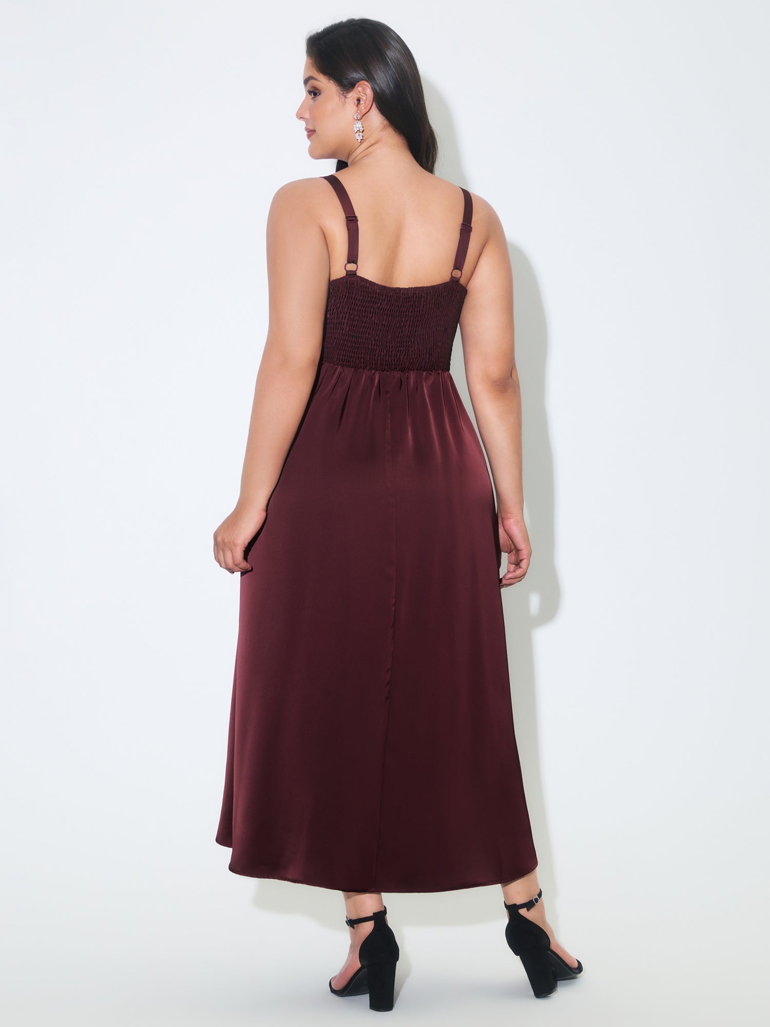Satin Square Neck Front Slit Slip Maxi Dress