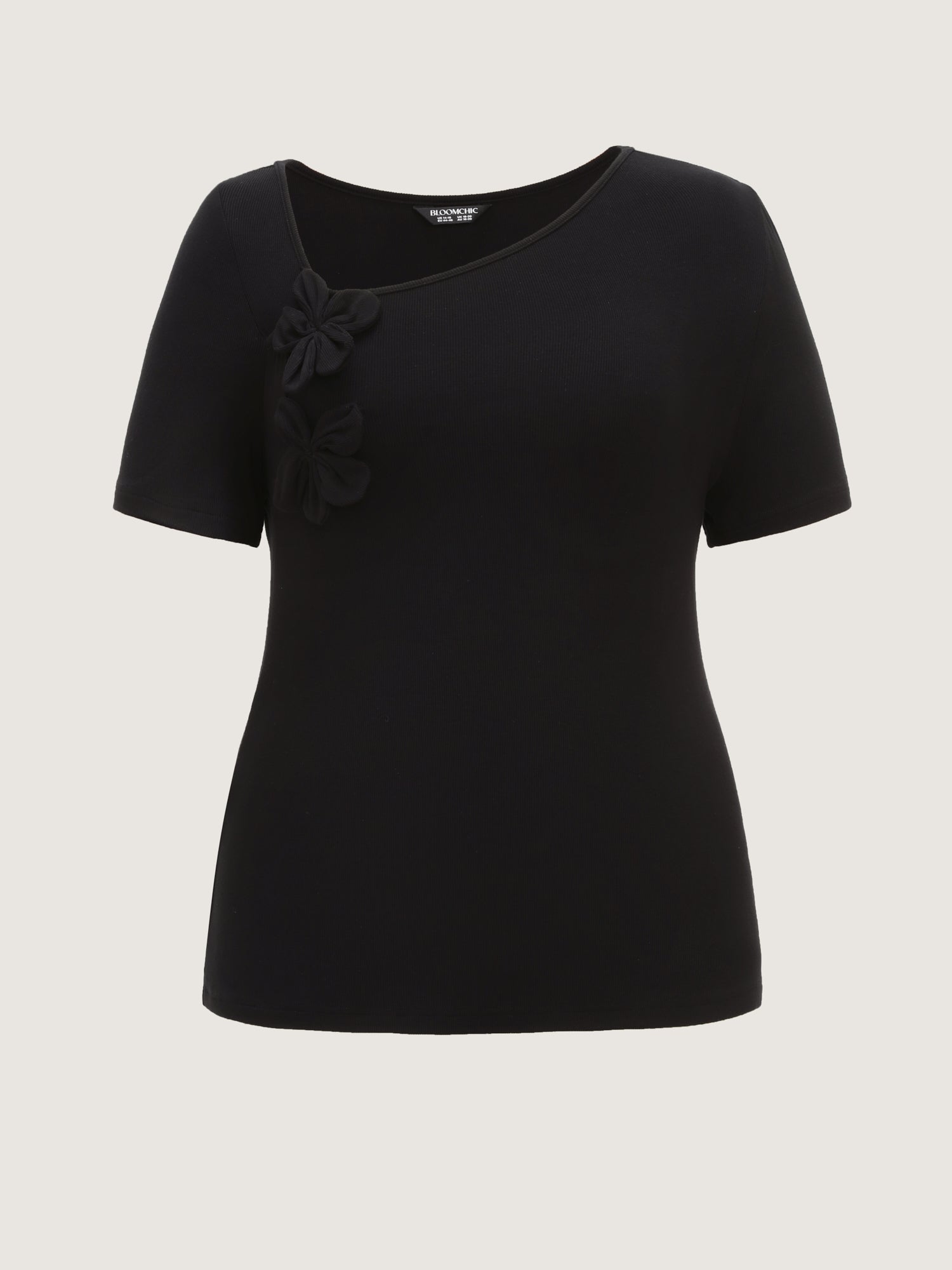 3D Flower Detail Asymmetrical Neckline Top
