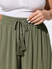 Tassel Drawstring Tiered Wide-Leg Pants