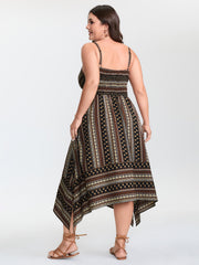 Striped Print V-Neck High-Low Maxi Dress