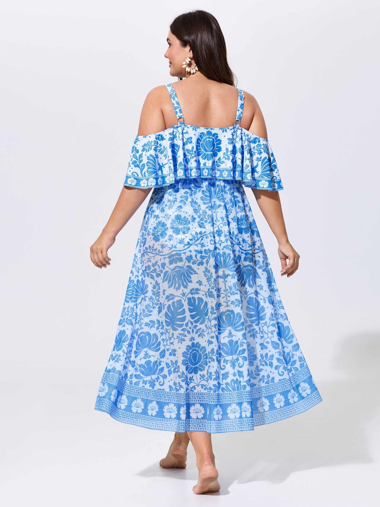 Sarong Set Floral Print One-Piece Swimsuit