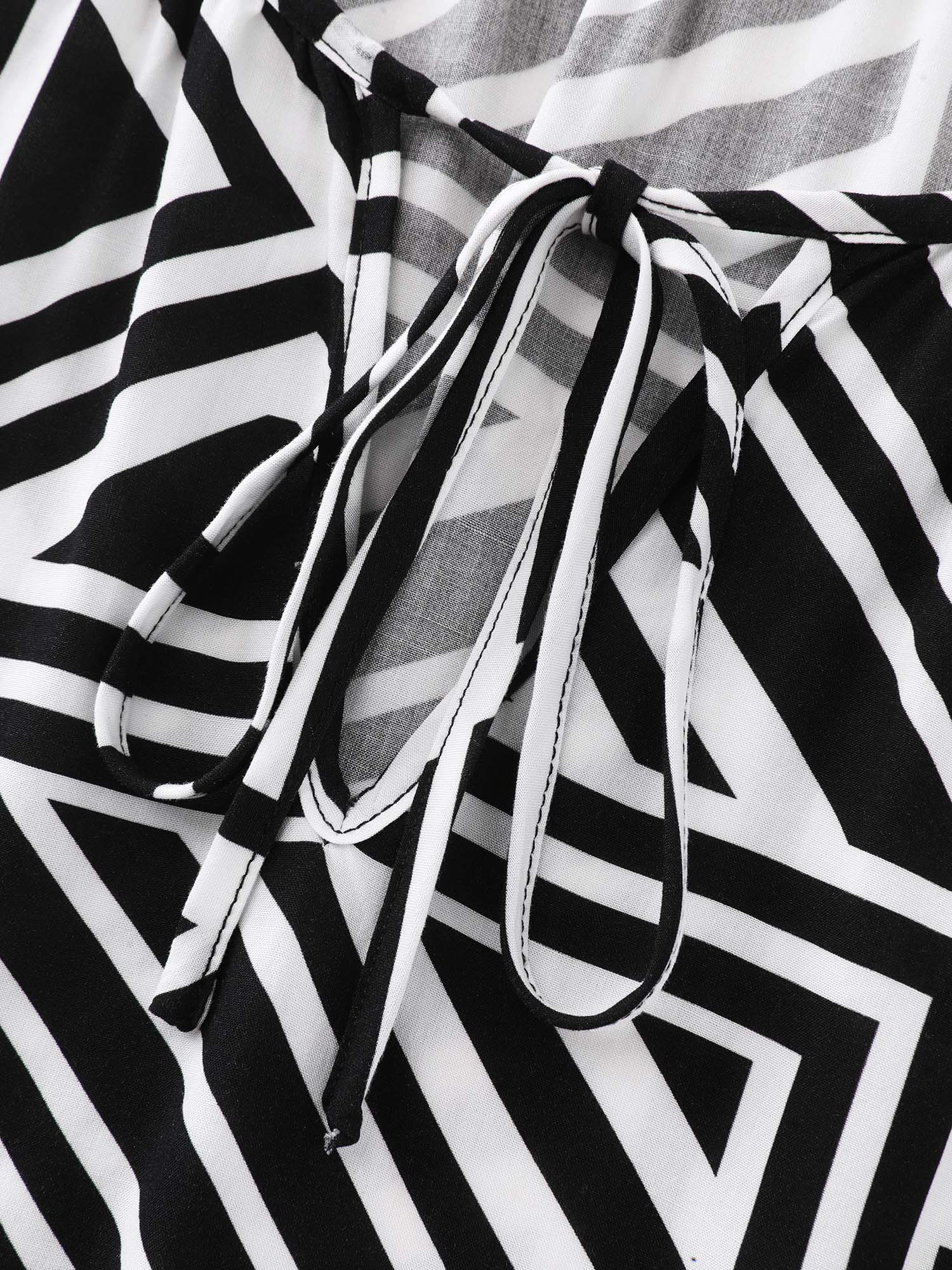 Geometric Print Neck-Tie Blouse