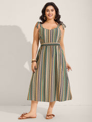 Boho Stripe Knotted Straps Midi Dress