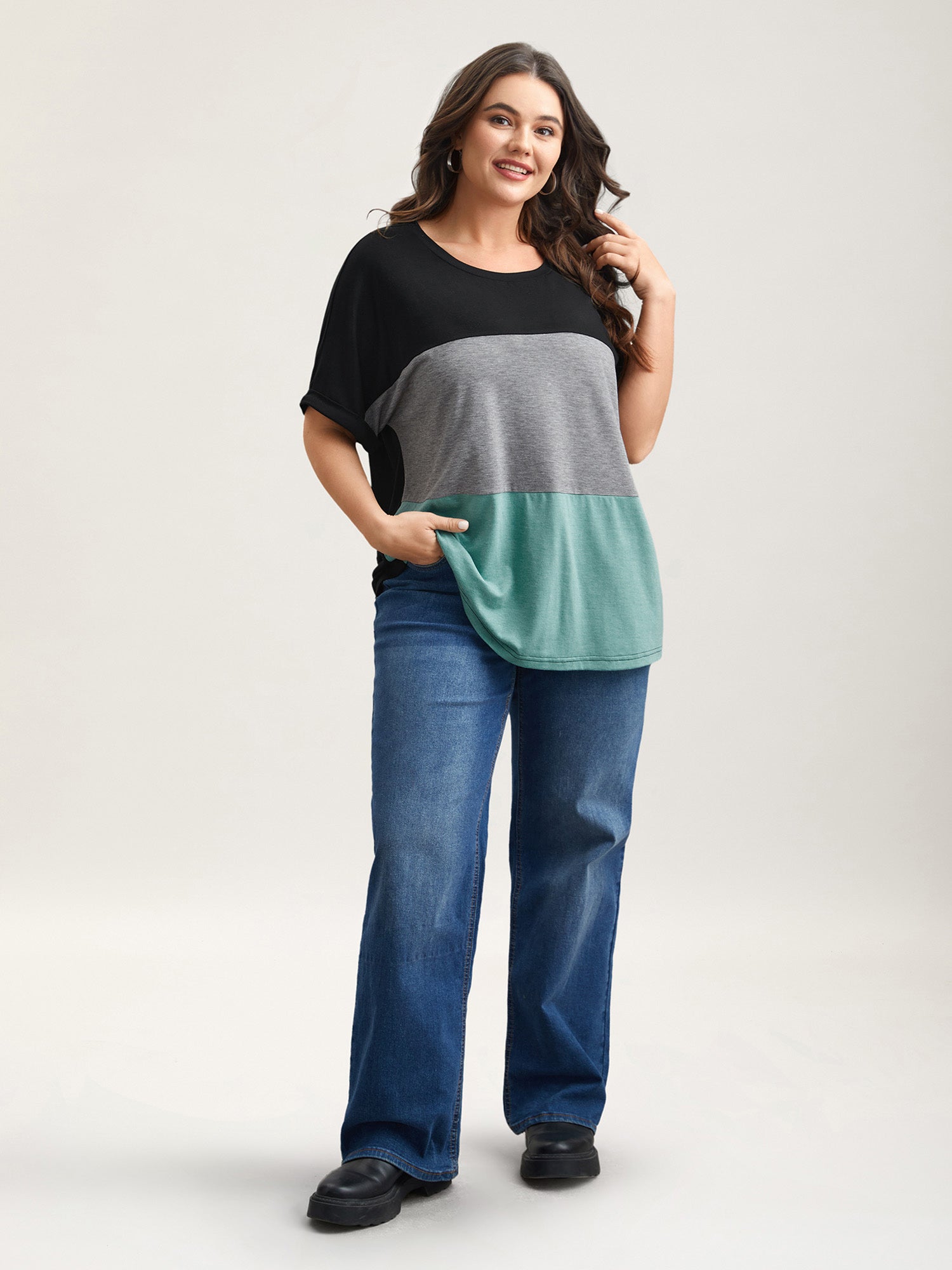 Color Block Dolman Sleeve T-Shirt