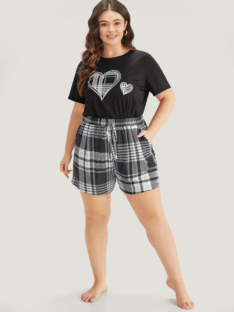 Plaid Print Elastic Waist Pocket Pajama Bottoms
