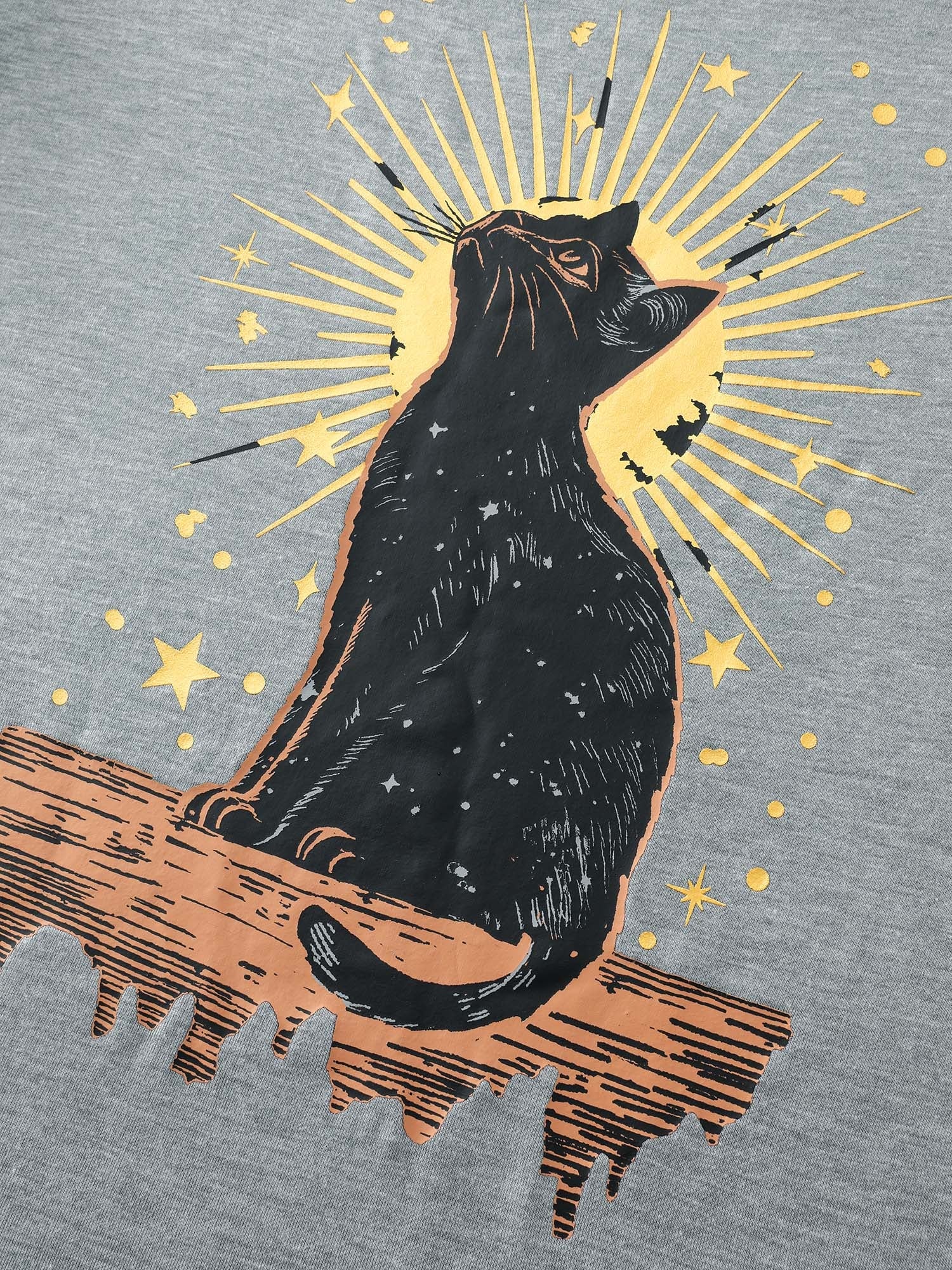 Midnight Cat Print Stretchy T-Shirt