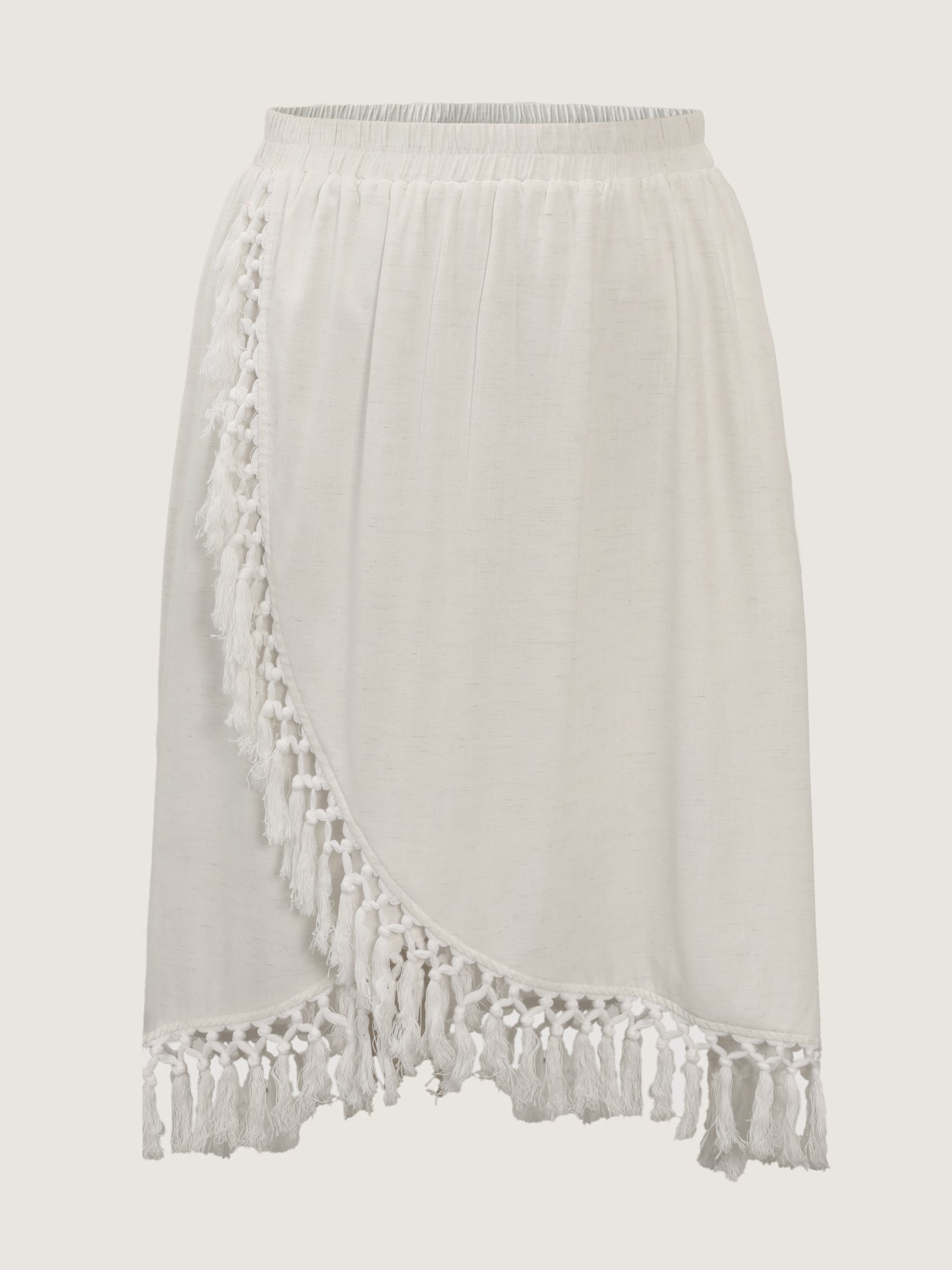Linen Wrap Fringe Hem Maxi Skirt