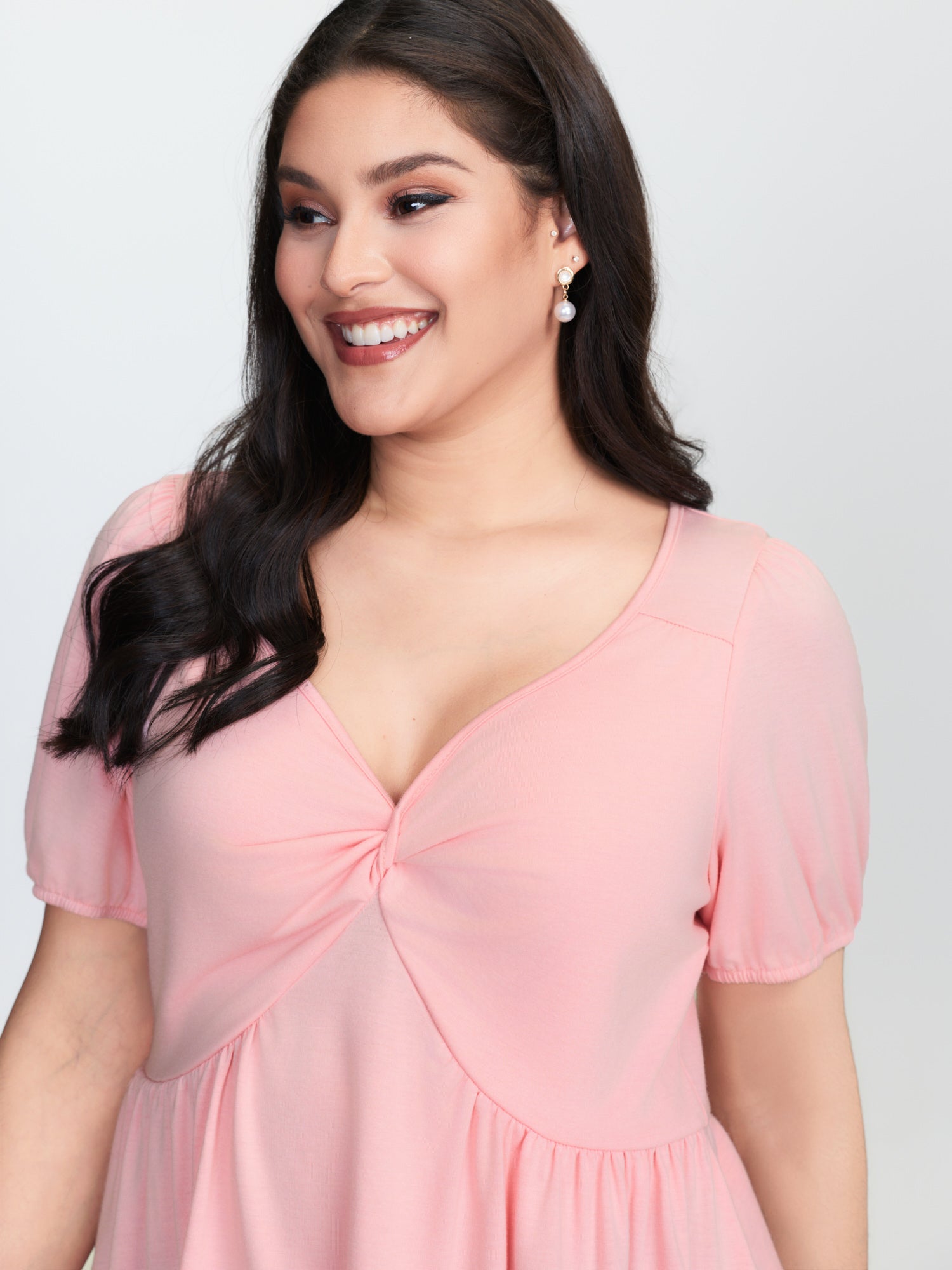 Twist Front Stretchy Waist Flared Blouse