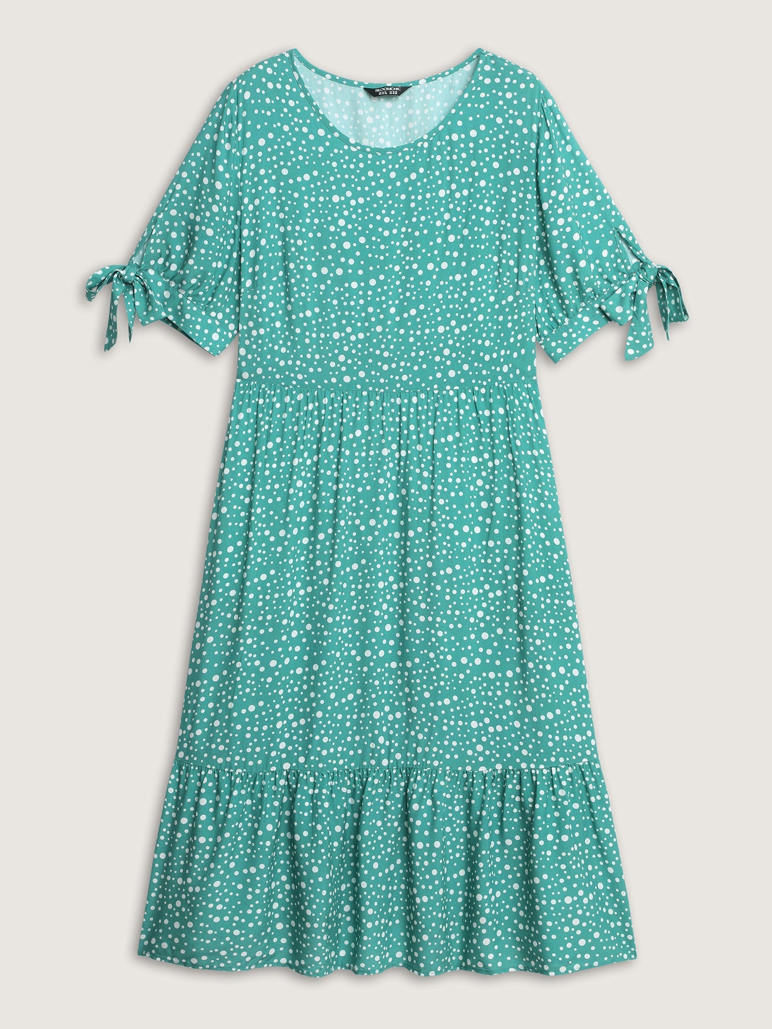 Polka Dot Sleeve Ties Midi Dress