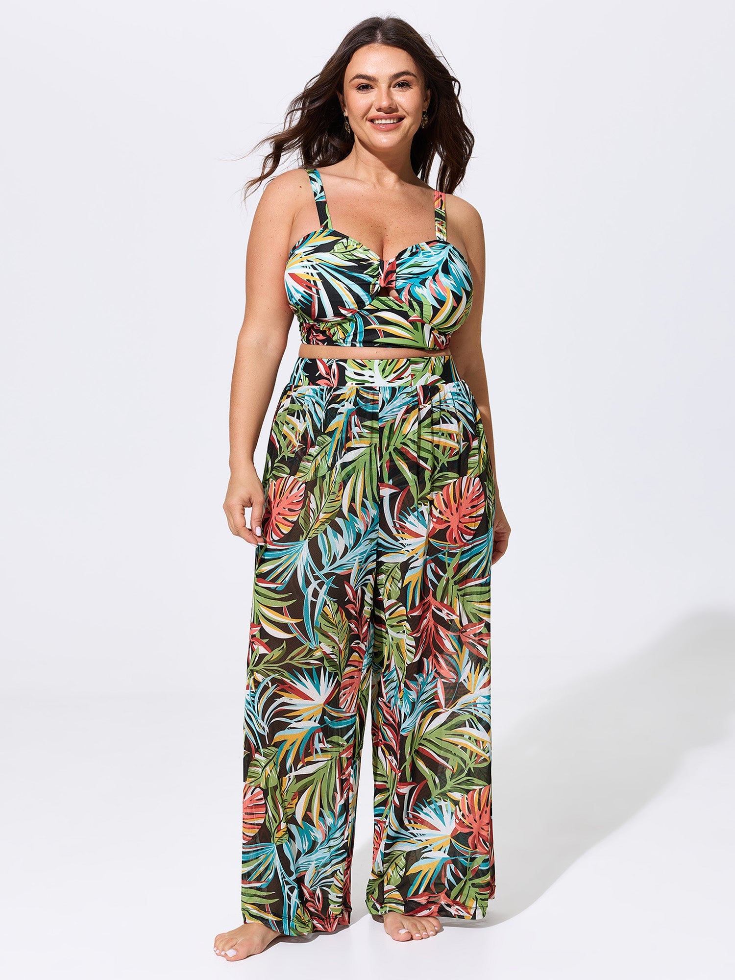 Tropical Vibes Print Ruched Swim Top