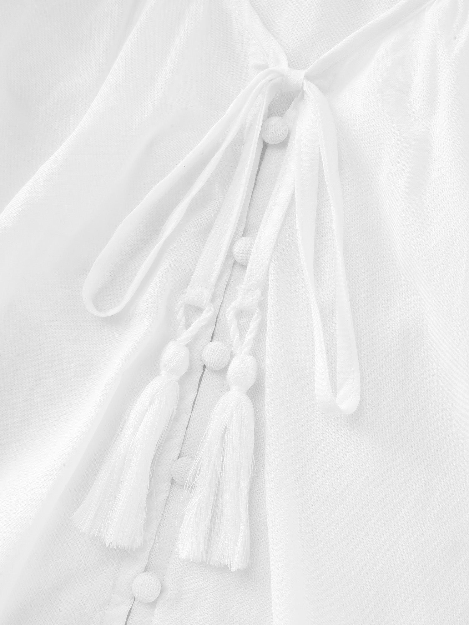 Cotton Ruffled Edges Tassel Plain Blouse