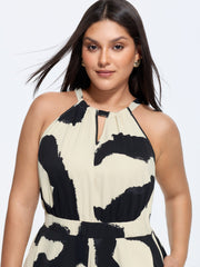 Abstract Floral Print Halter Neckline Jumpsuit
