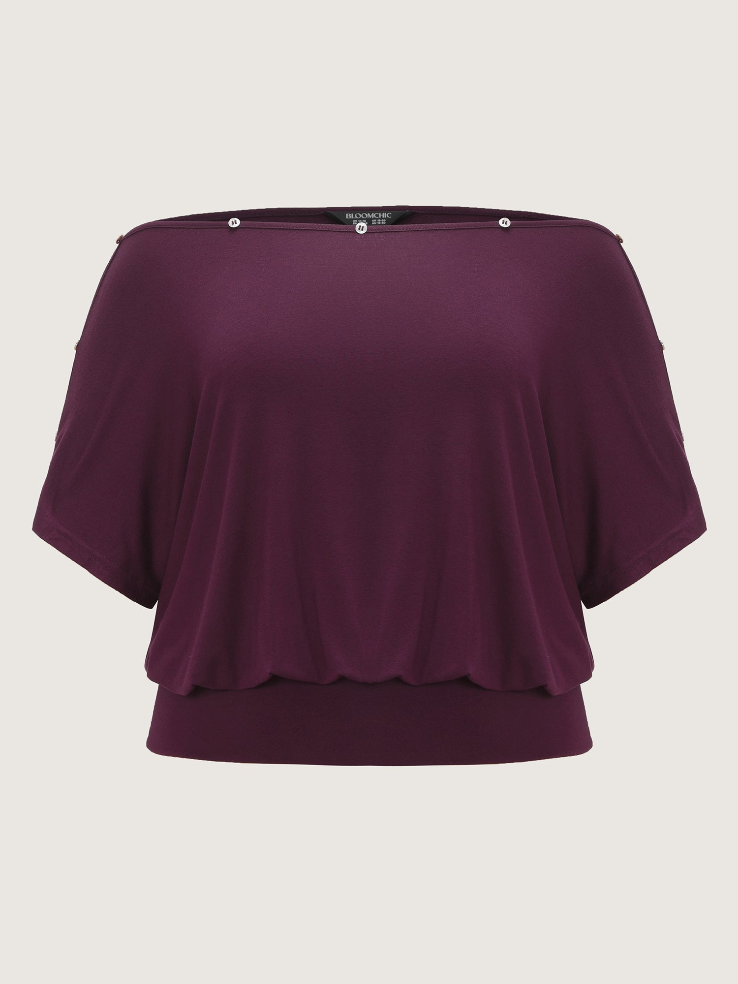 Supersoft Stretchy Button Off-Shoulder Plain T-Shirt