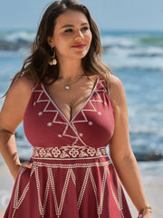 Boho Print Surplice Neckline Swim Dress