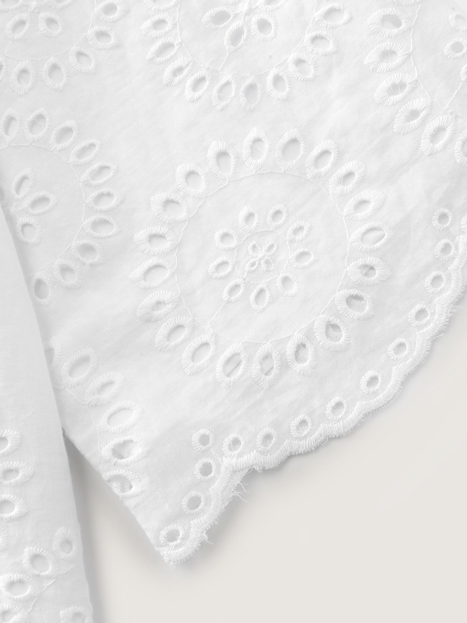 Cotton Floral Eyelet Trim Notched Collar Blouse