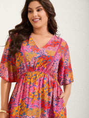 Floral Lace Trim Flowy Sleeve Maxi Dress