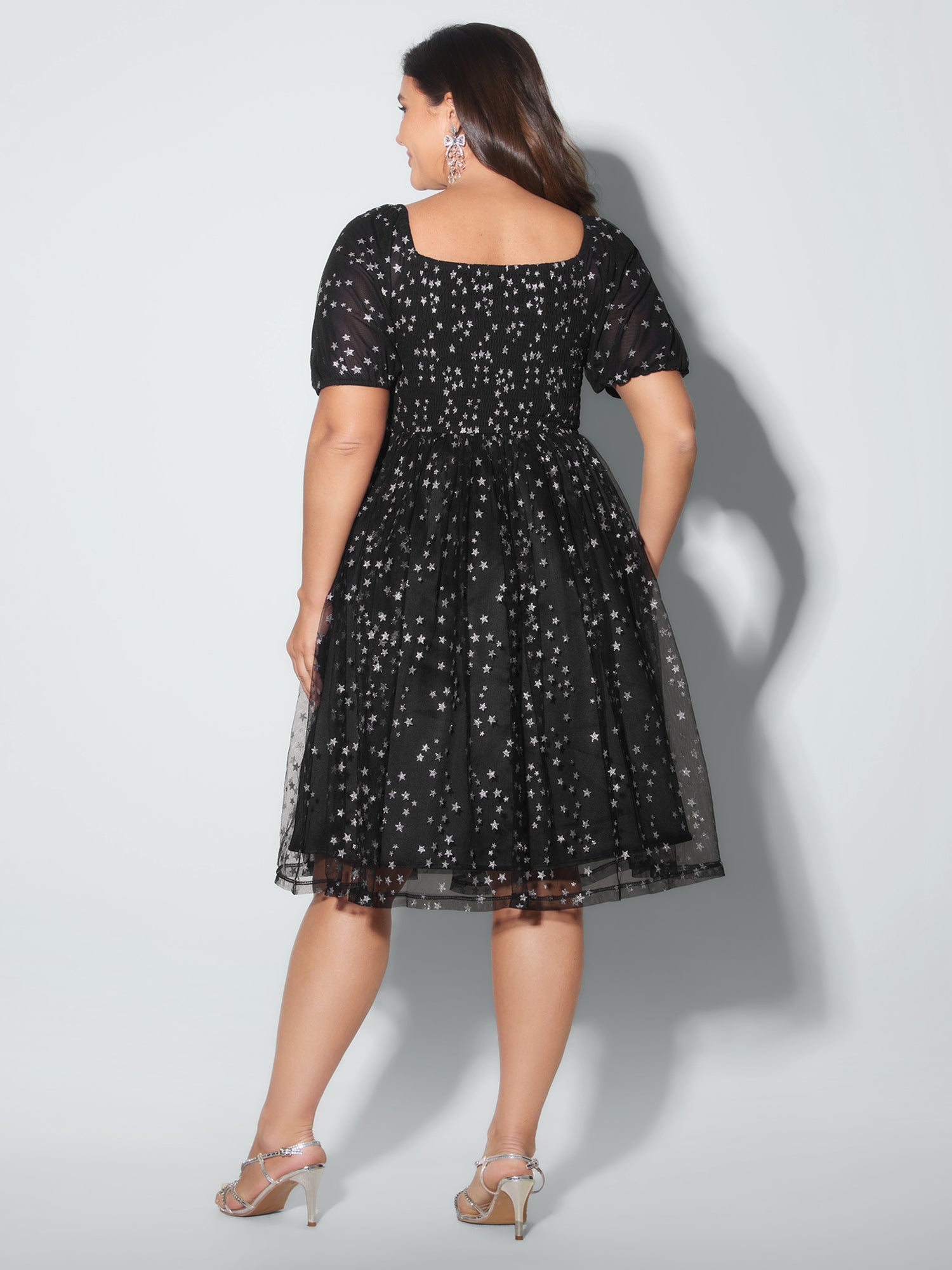 Star Moon Mesh Sequin Fit And Flare Mini Dress