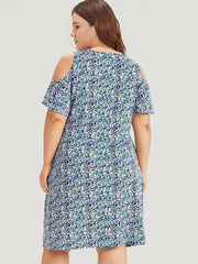 Ditsy Floral Pocket Cold Shoulder Dress