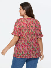 Cotton Square Neck Ruffled Sleeve Blouse