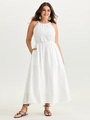 Lace Textured Halter Neckline Maxi Dress