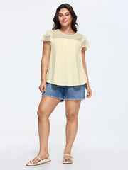 Cotton Sheer Hollowed-Out Ruffled Sleeve Knit Top
