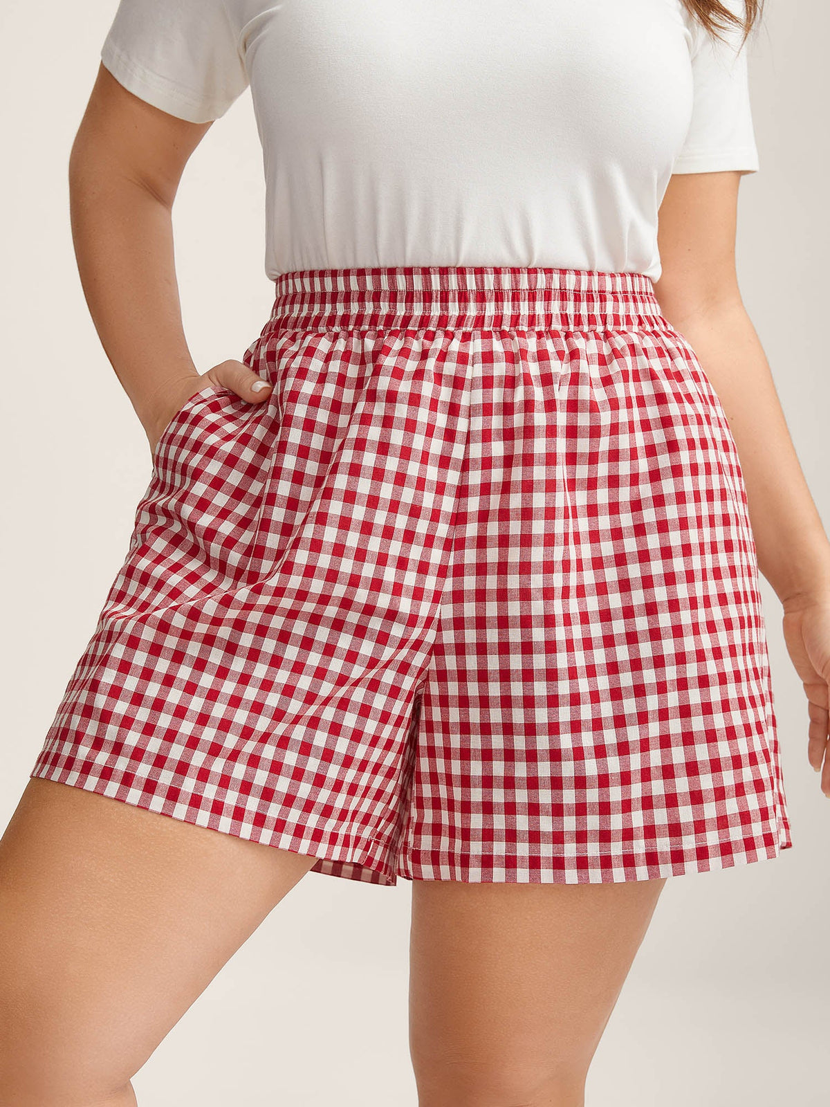 Cotton Delicate Plaid Print Wide-Leg Lounge Shorts