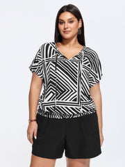 Geometric Print Neck-Tie Blouse