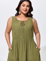 Textured Cinched-Waist Tiered Maxi Dress