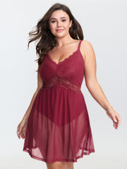 Lace Deep V-Neckline Sheer Nightgown