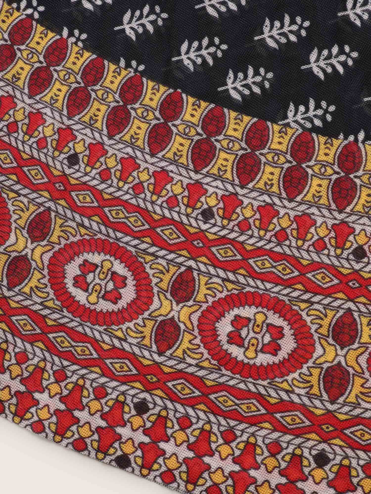 Overlap Collar Boho Print Patchwork Swim Dress