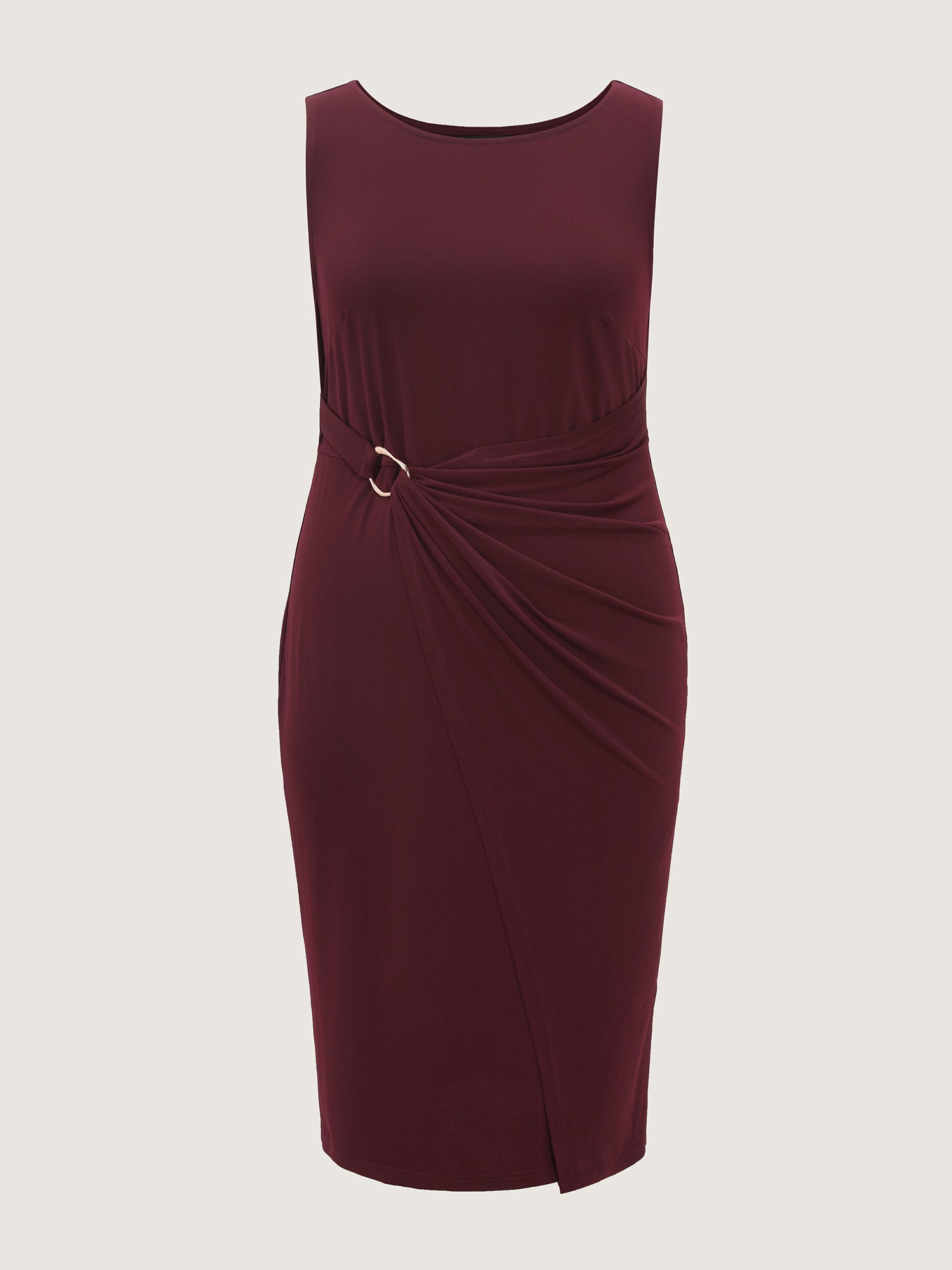 Metallic Buckle Draped Waist Midi Dress