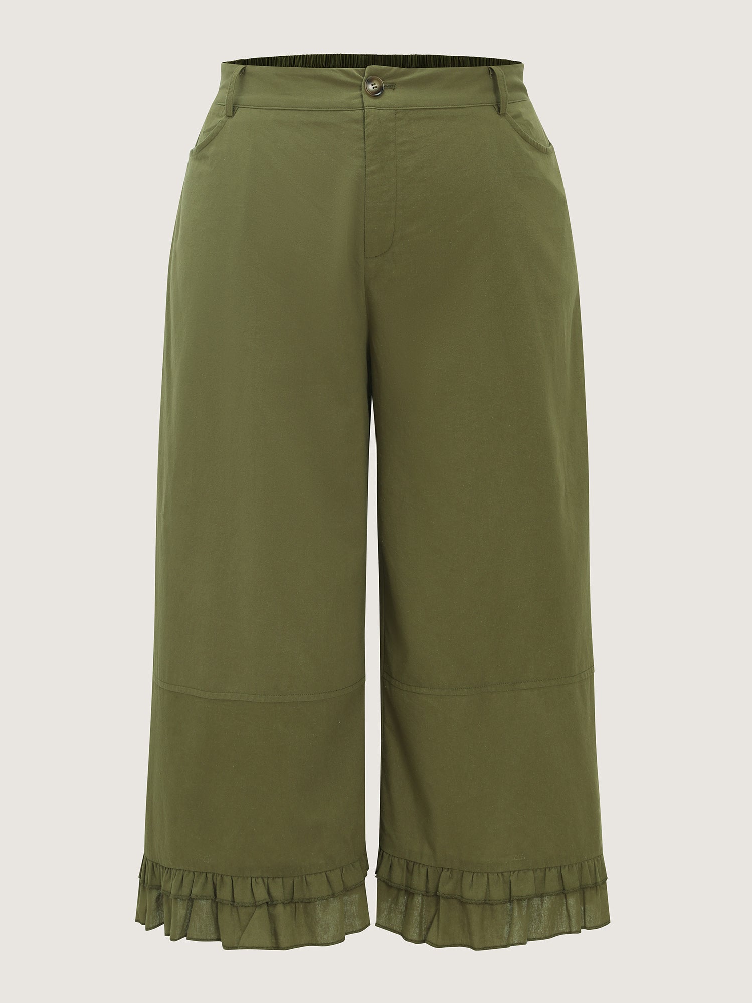 Cotton Ruffled Hem Wide-Leg Pants