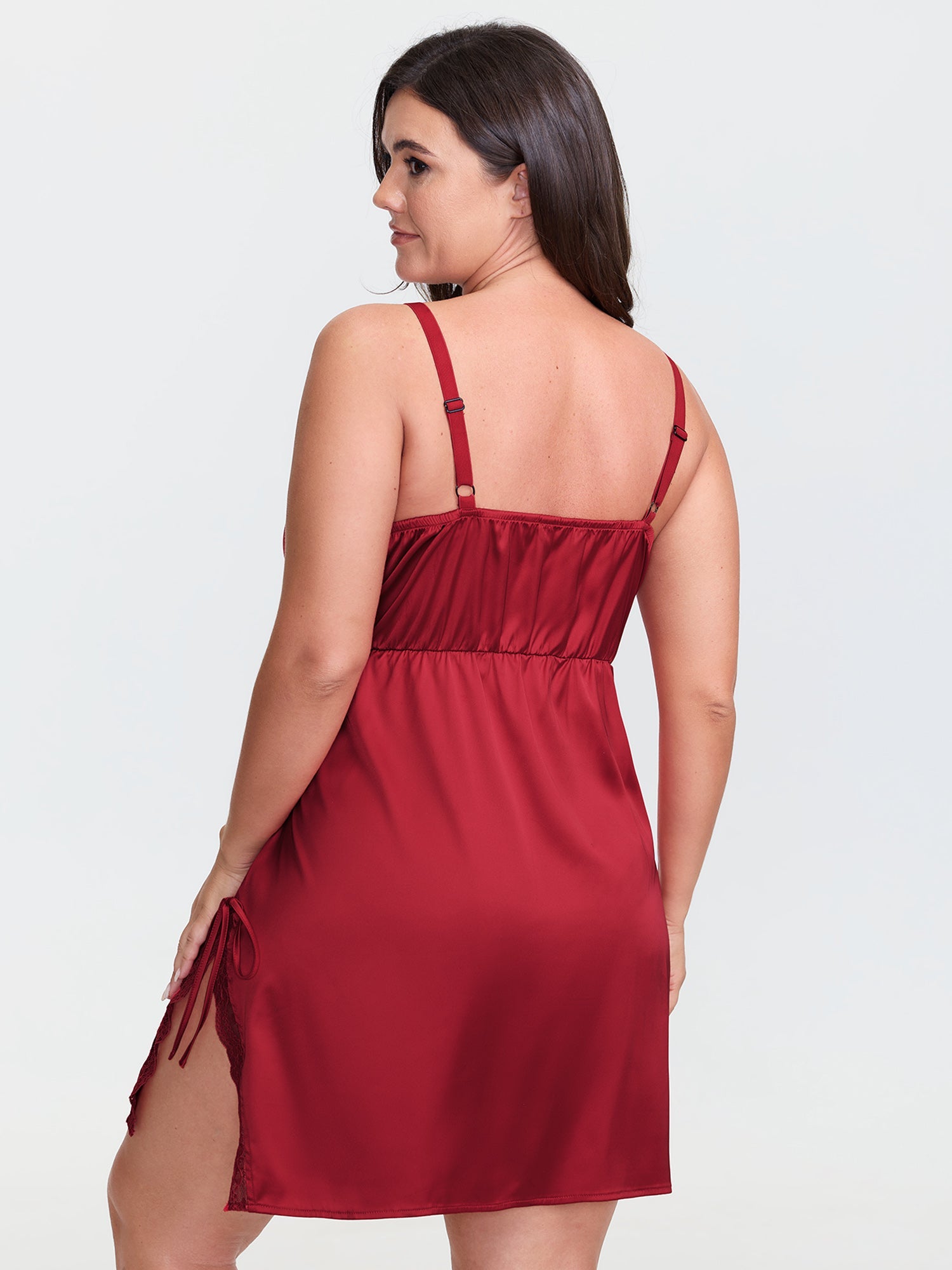 Lace Trim Slit Side Tie Nightgown