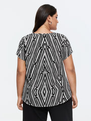 Asymmetrical Stripes Color Contrast Blouse
