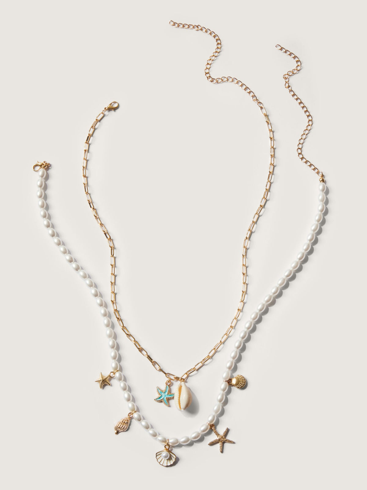 Layered Chain & Pearl Ocean Charm Necklace