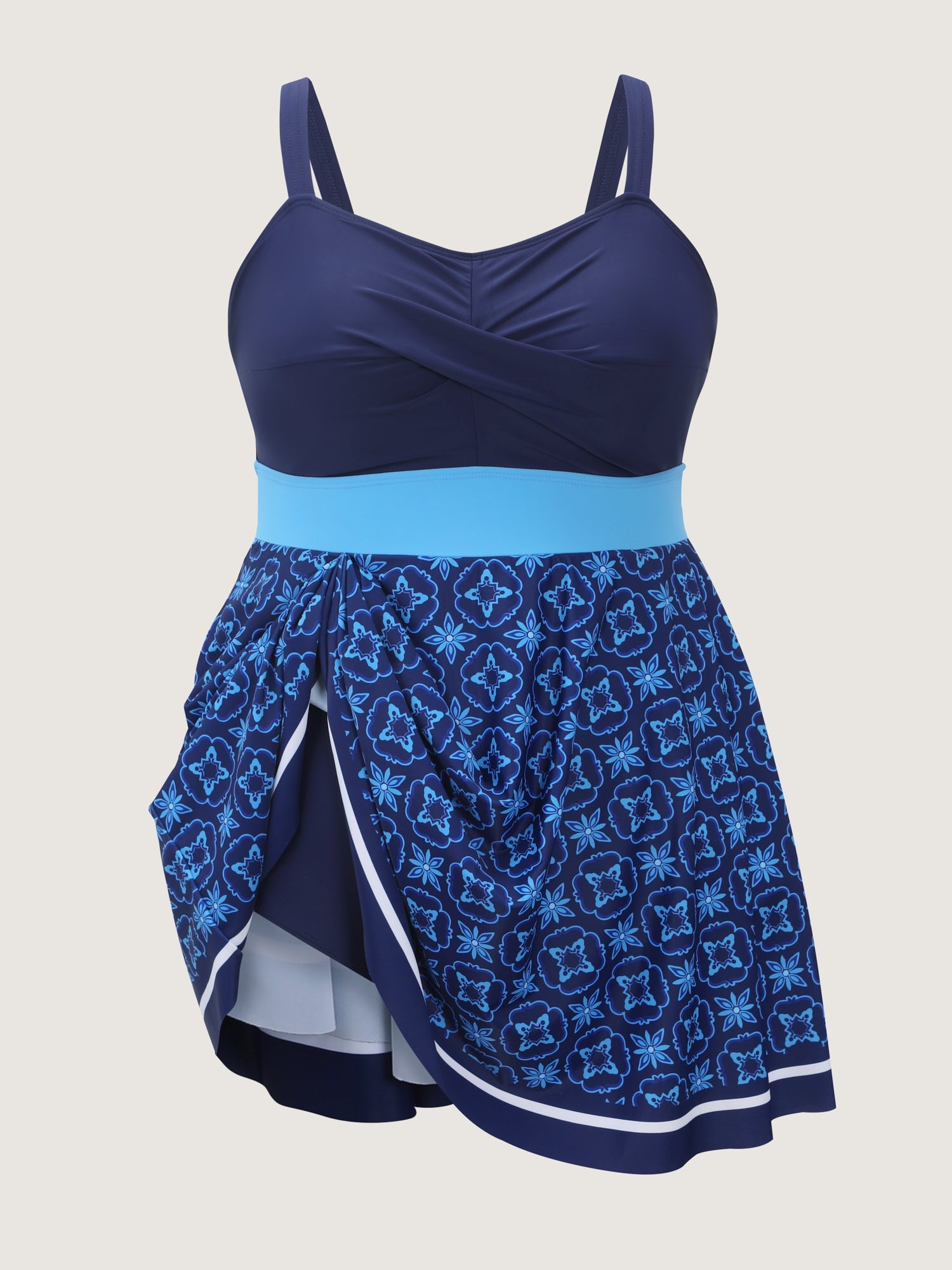 Anti-Float Tie Geometric Print Swim Dress