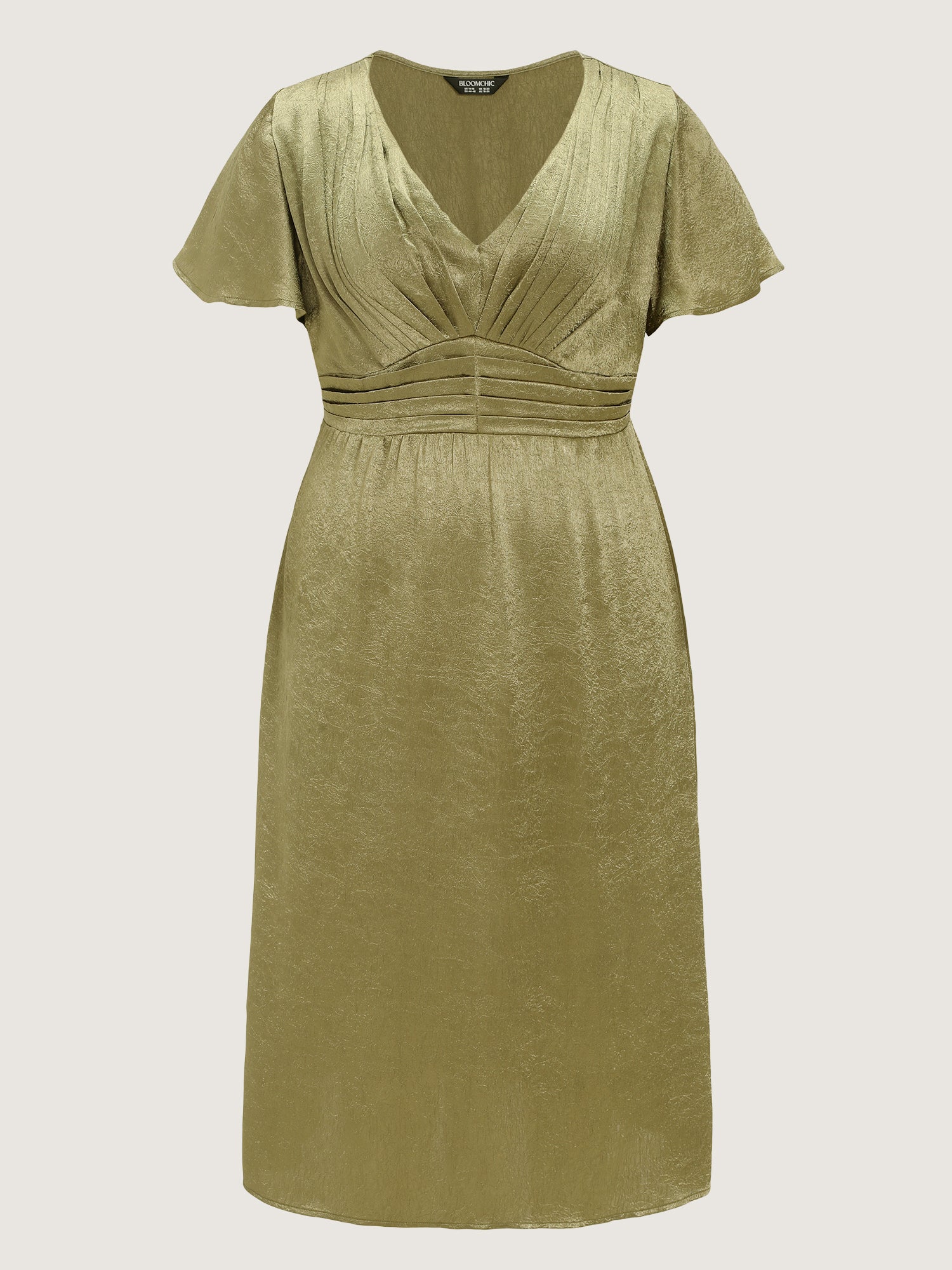 Shimmery Flared Sleeve V-Neck Midi Party Dress