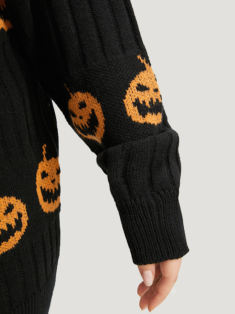 Halloween Pumpkin Graphic Open Front Cardigan