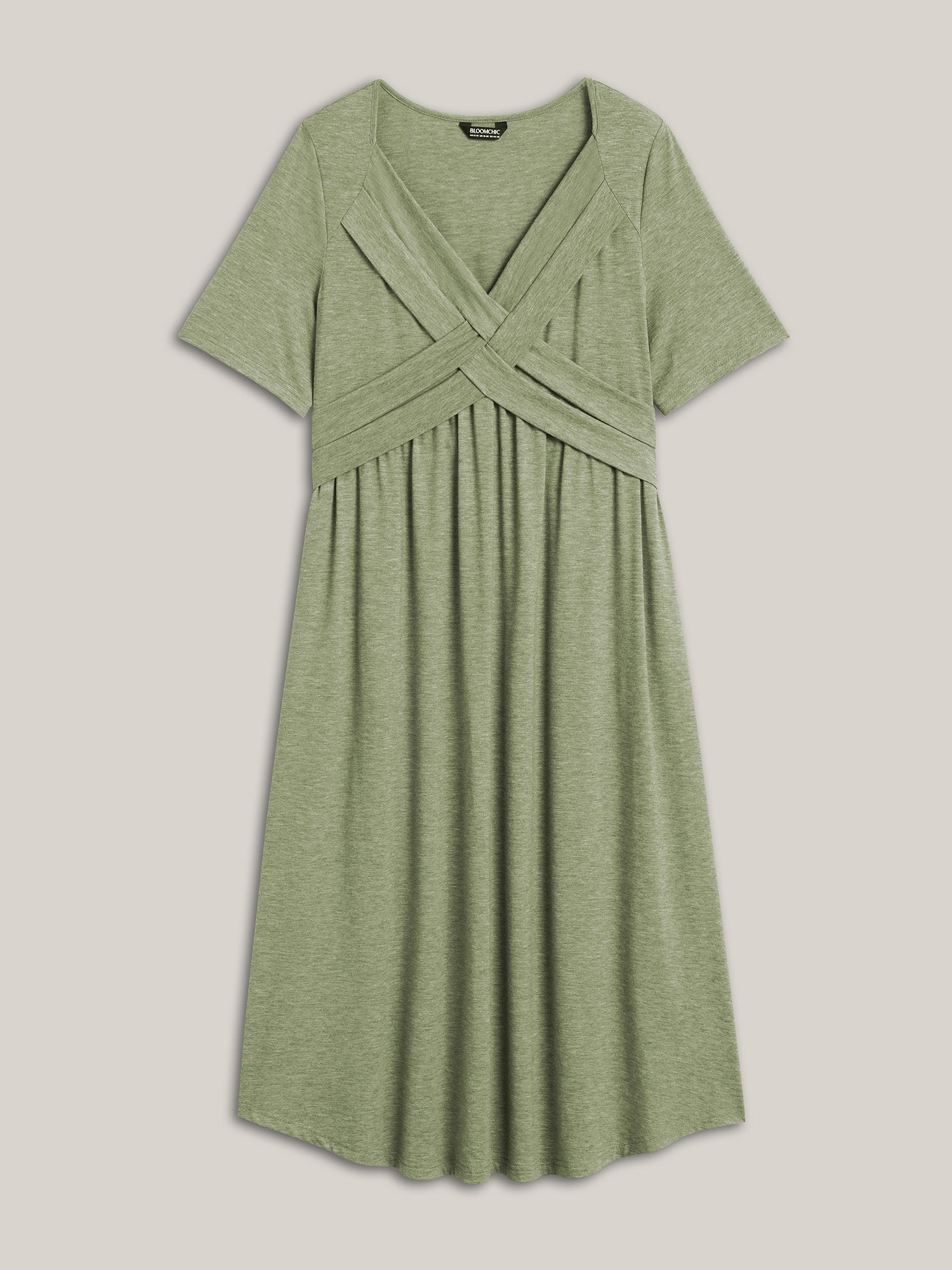 Crossover Bodice Stretchy Heather Midi Dress