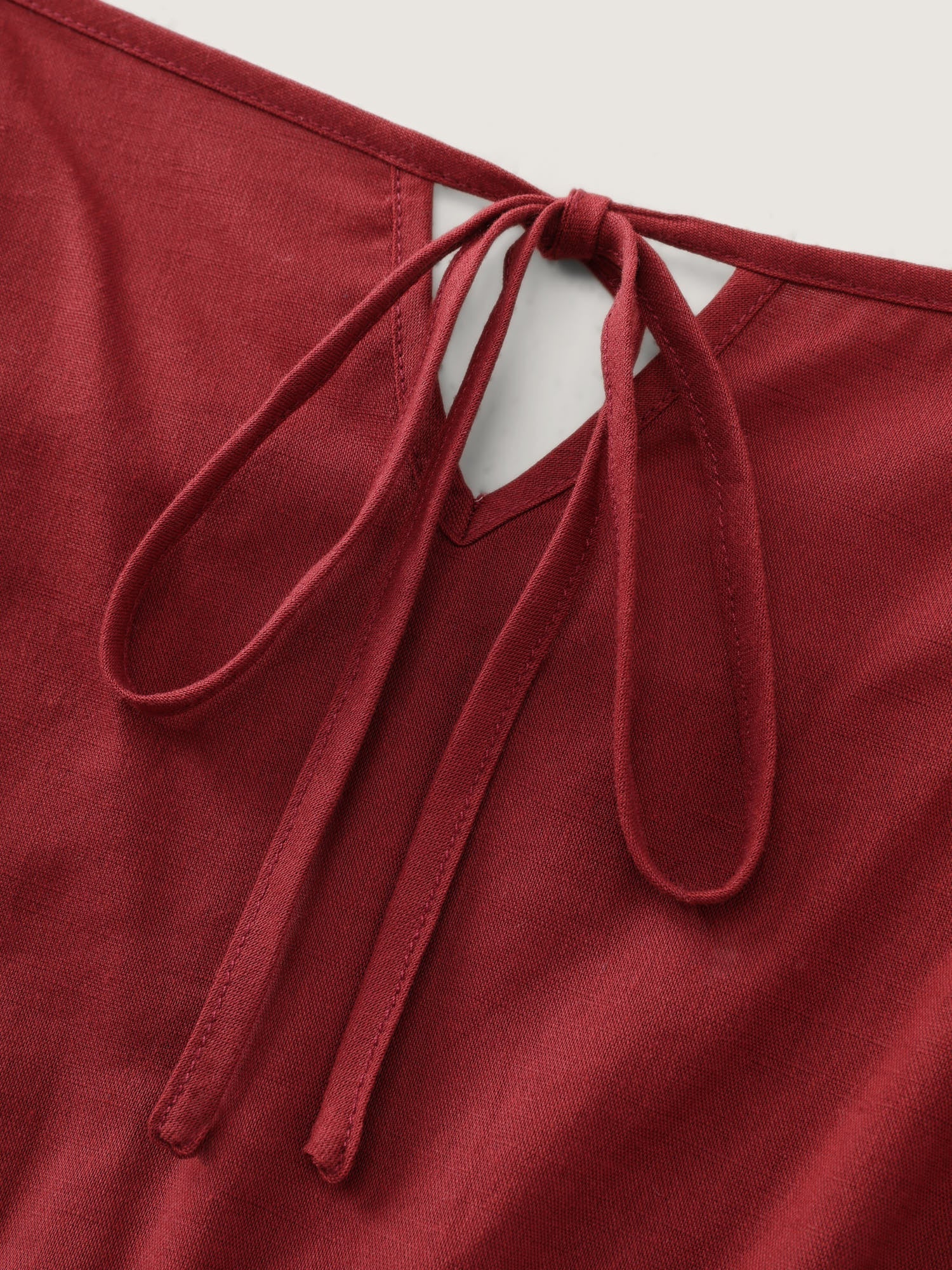 Cotton Linen Shirred Drawstring Neckline Tank Top