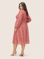 Jacquard Texture Shirred Elastic Waist Dress