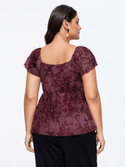 Floral Print Mesh Ruched Knit Top