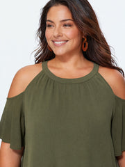 Cut-Out Shoulder Relaxed-Fit Blouse