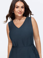 Sleeveless Side-Tie Plain Midi Dress