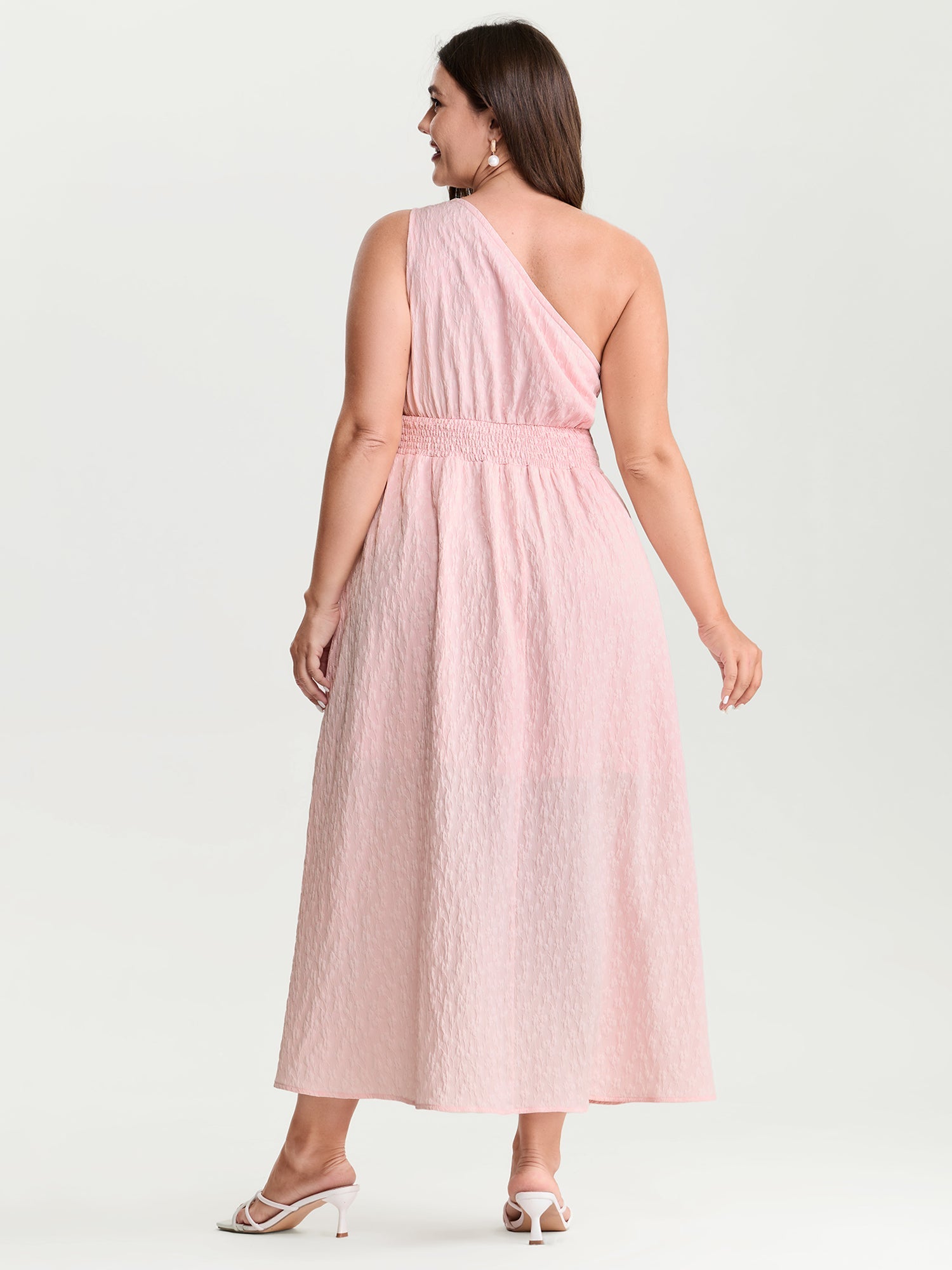 One-Shoulder Pleated Waist Maxi Dress