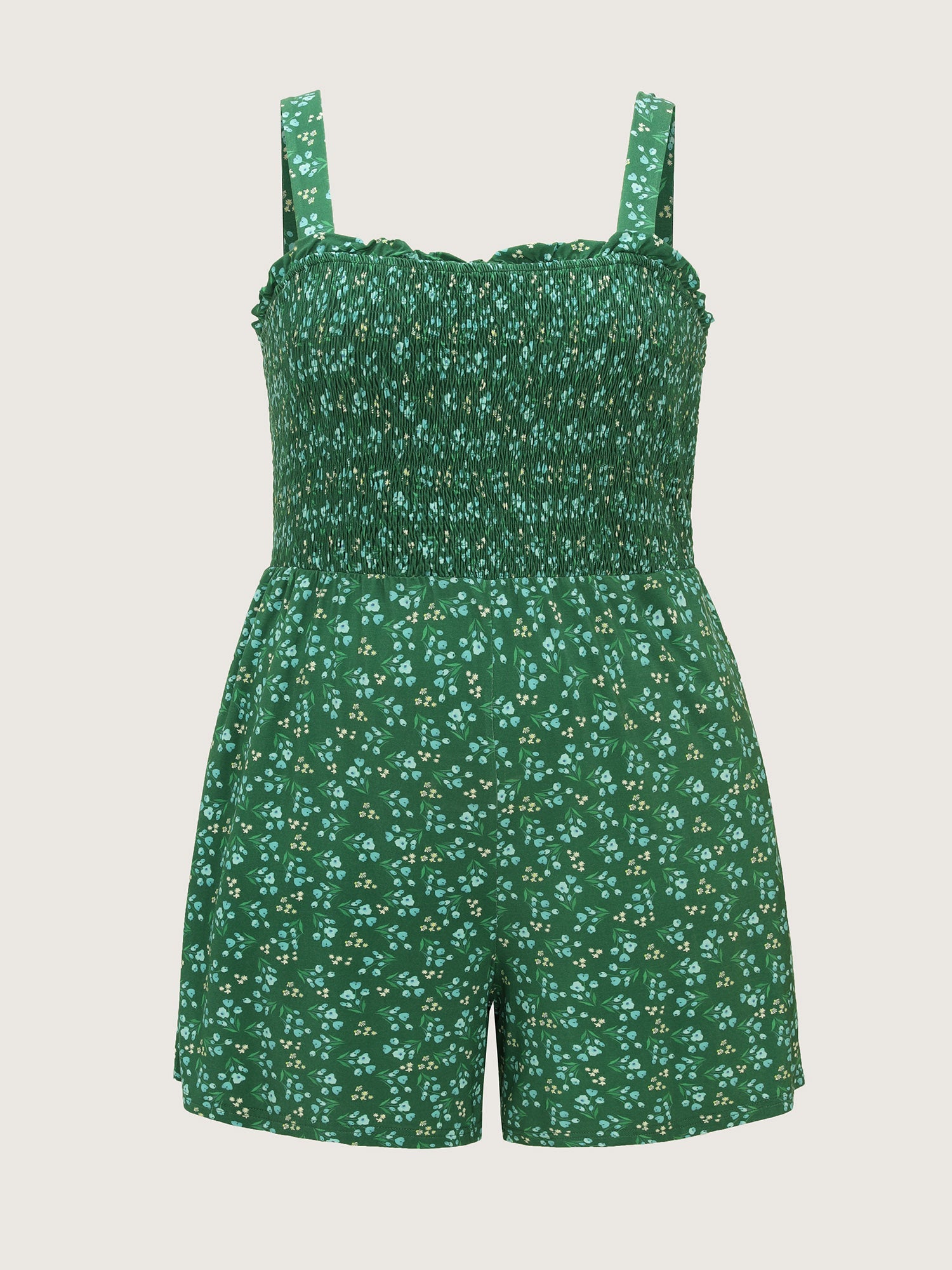 Floral Print Shirred Bodice Romper