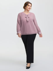 Toothpick Pleats Neck-Tie Sheer Blouse