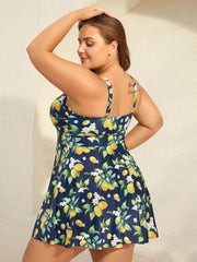 Lemon Print Twist Front Flowy Swim Dress