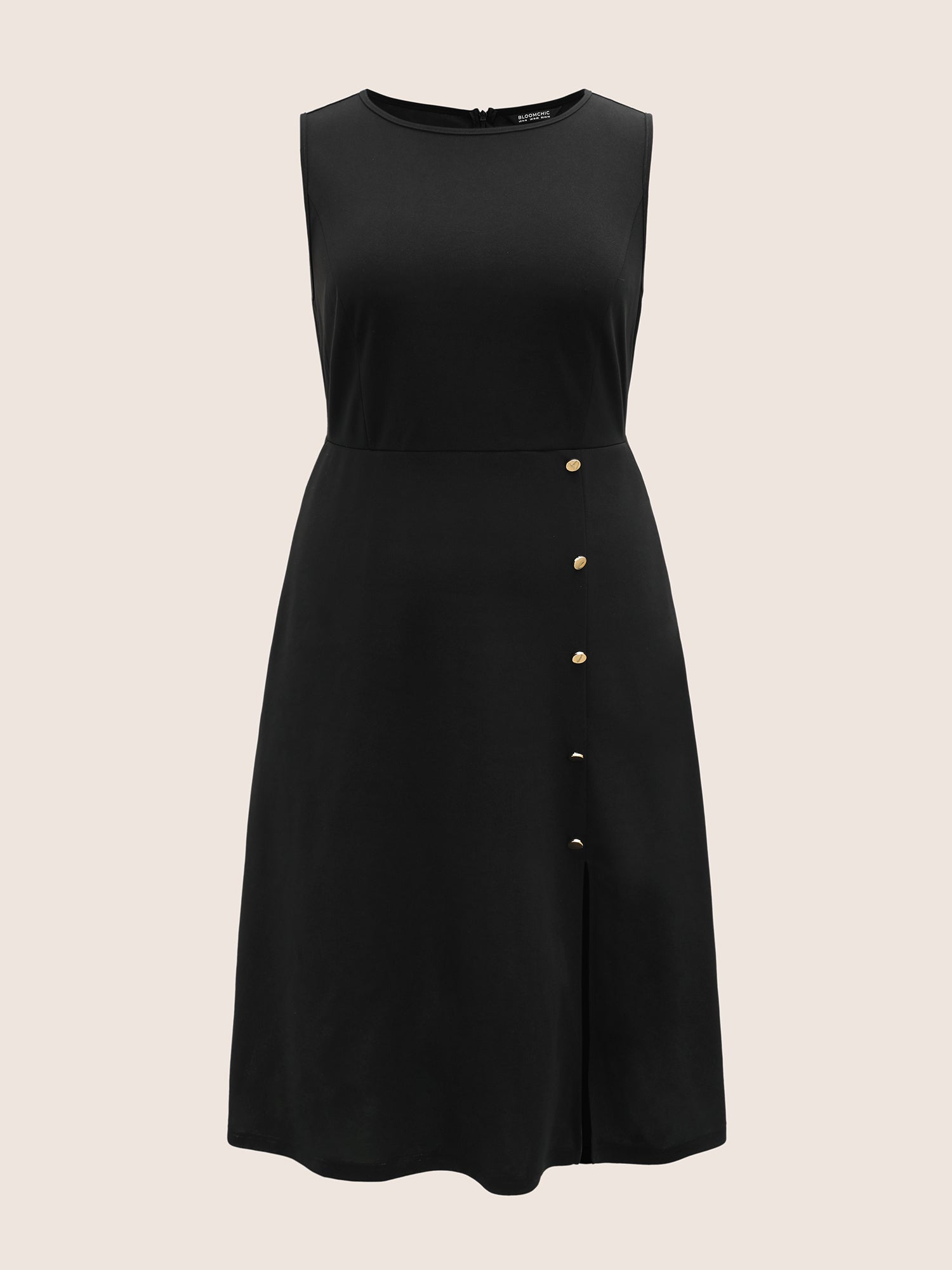Solid Metal Detail Split Hem Sleeveless Dress