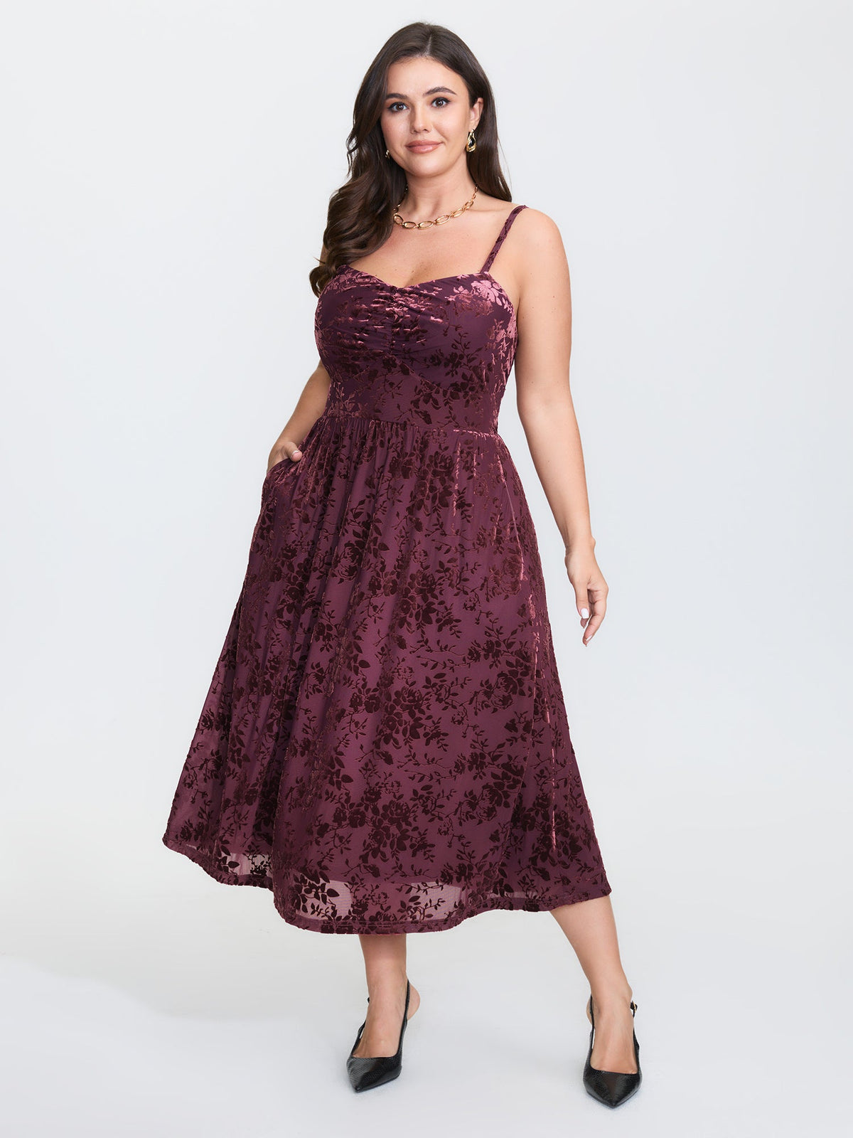 Velvet Laser Cut Sleeveless Midi Dress